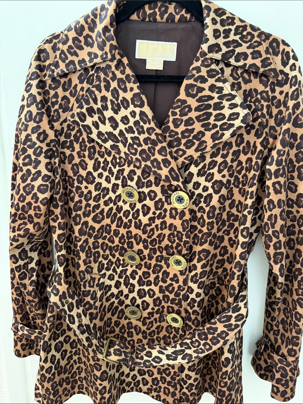 Michael Kors Leopard Print Double-Breasted Trench Coat - Brown/Tan